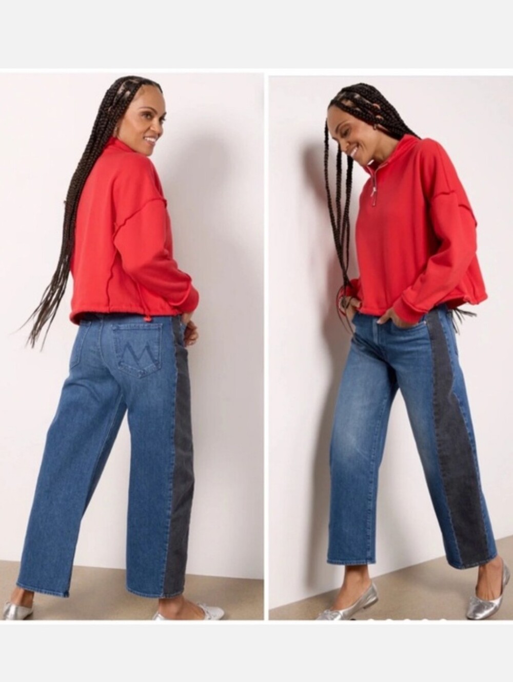 Mother Superior Half Pipe Flood Barrel Leg Jeans Black & Blue Denim Wash Size 31 - Picture 2 of 15